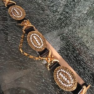 Gold &Blk Leather 3 snap closure L